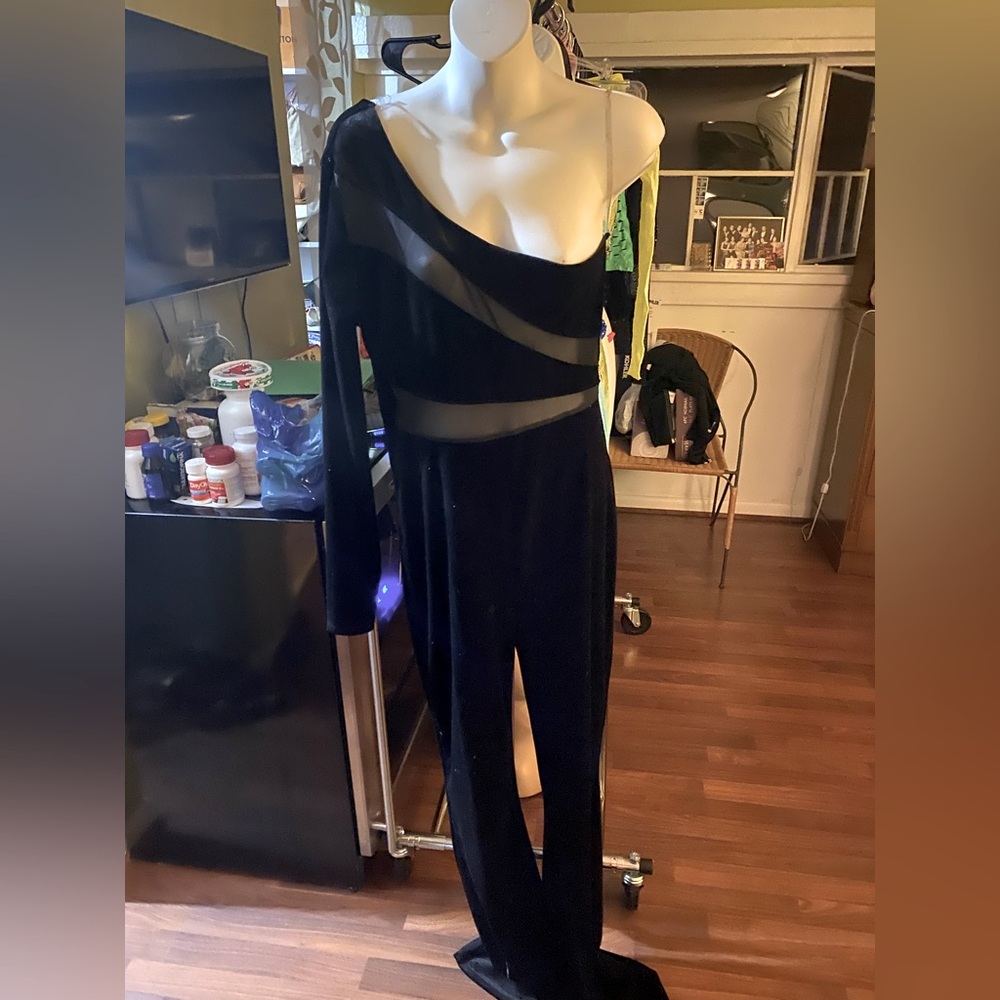 Velvet and mesh pants jumpsuit by Fashion Nova One Sleeve